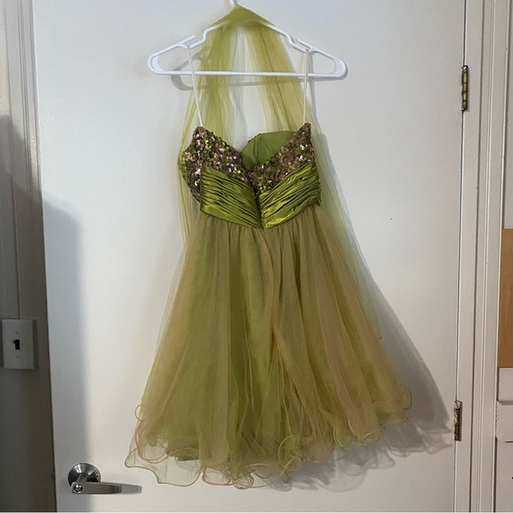 Chico's Beautiful Green Strapless Sequence Chiffon Short Prom Dress Size Small - Picture 2 of 7